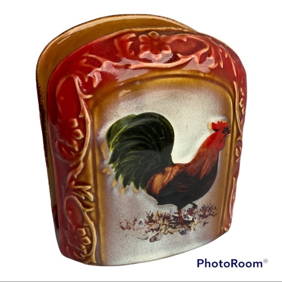 Farmhouse Rooster Ceramic Napkin Holder Glazed Hand Painted Ceramic Multicolor - Picture 8 of 13